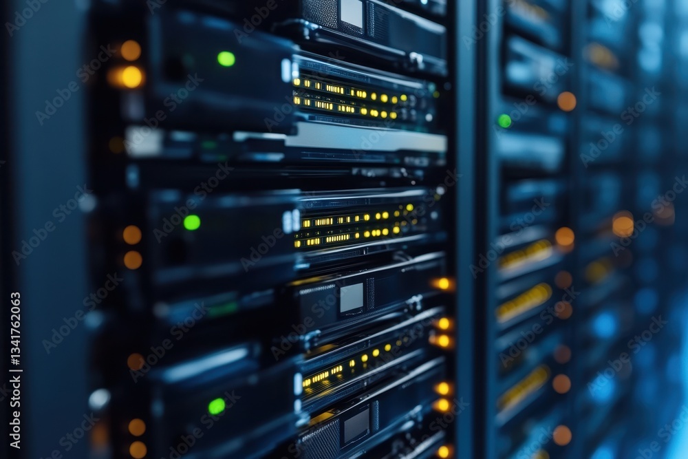 Aufkleber data servers illuminated in a modern data center reflecting advanced technology trends