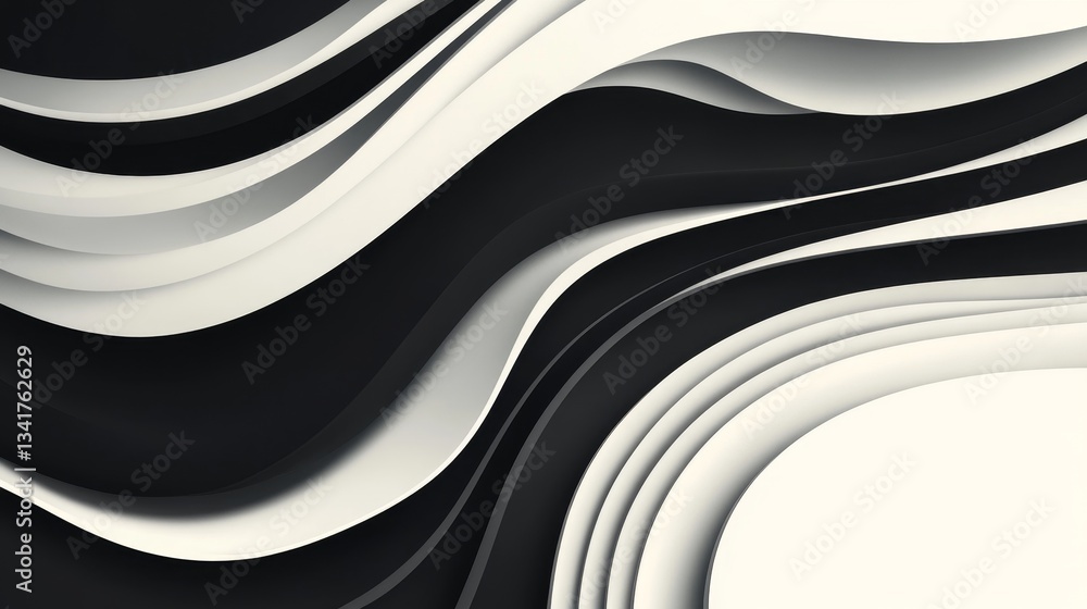 Poster abstract waves in black and white flowing smoothly, creating a modern artistic backdrop