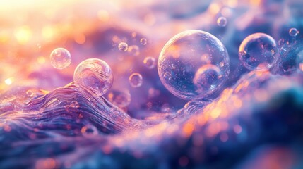 Naklejka premium Abstract Bubbles Floating Above Textured Waves