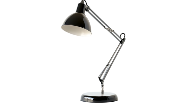 Black adjustable desk lamp illuminates with sleek modern design