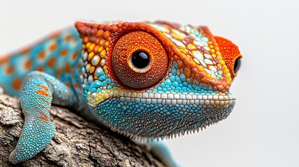 Obraz premium Colorful Chameleon Close-up on Branch (1)