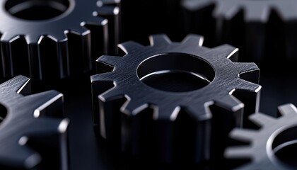 Close-up view of metallic gears interlocked, showcasing precision engineering.