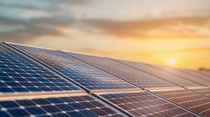 Solar Panel Installation at Sunset Clean Energy Solutions Urban Rooftop Eco-Friendly Environment Vibrant Skies