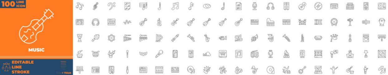 Music Line Editable Icons set