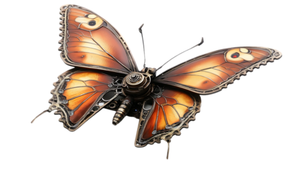 Steampunk mechanical butterfly intricate design on a contrasting background