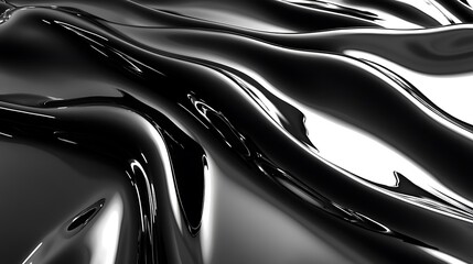 Abstract black glossy liquid, wavy surface.