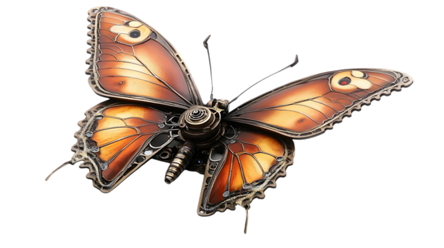 Steampunk mechanical butterfly intricate design on a contrasting background - Powered by Adobe