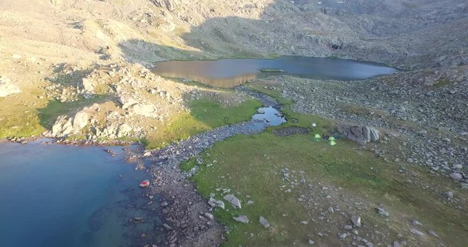 Freshwater resources and glacier lake. Aerial view of the Kackar Mountains