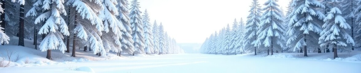 Fototapeta premium Snowy forest branches isolated on white background, nature, landscape,
