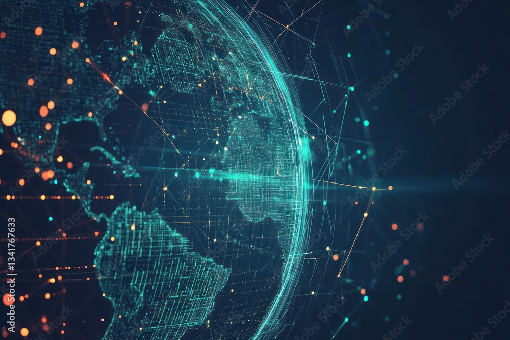 Poster digital globe representation with network connections and lights