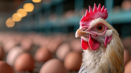 Smart sensors in a poultry farm adjusting conditions for maximum egg production efficiency.