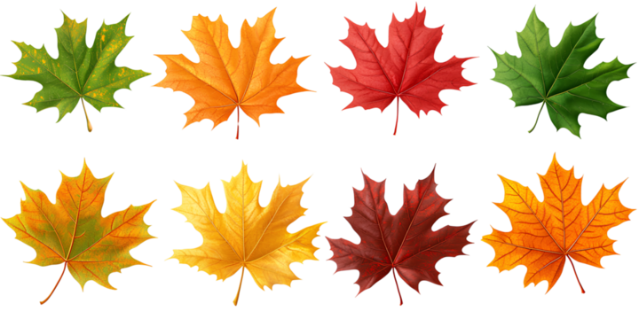 Colorful maple leaves in autumn, isolated on a transparent background - Powered by Adobe