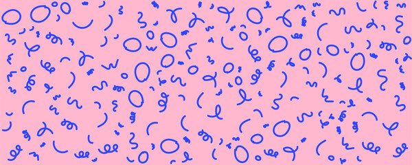 Fun pink line doodle seamless pattern. Creative abstract squiggle style drawing background for children or trendy design with basic shapes. Simple childish scribble wallpaper print.