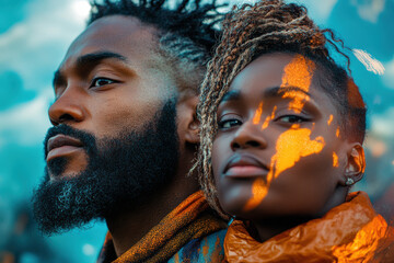 Couple with Abstract Face Paint Outdoors