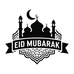 Eid Mubarak flat style decorative greeting background.