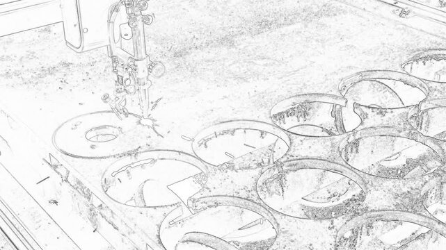 Gas cutting and welding of metal on a CNC machine. Sketch filter used.