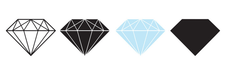 Diamond icon vector set, diamond gems vector silhouette, line art vector outline drawing
