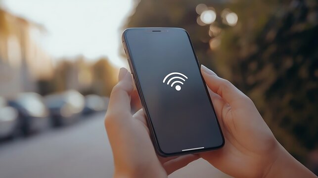 Hands holding a smartphone with a 5G connection symbol