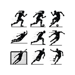  Football players Soccer players Set of female football or soccer player silhouettes, athletic women in action silhouette icon in football