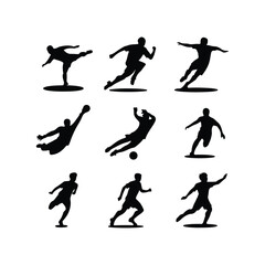  Football players Soccer players Set of female football or soccer player silhouettes, athletic women in action silhouette icon in football