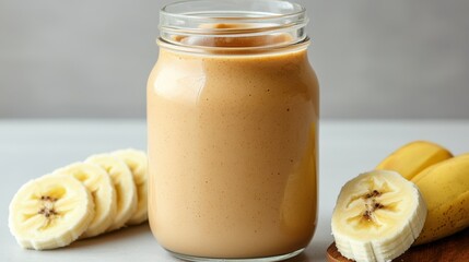 Vibrant Glass Jar Filled with Creamy Smoothie Showcasing Fresh Ingredients