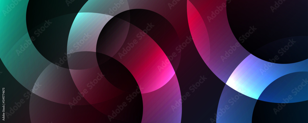 Poster 3d colorful geometric abstract background overlap layer on dark space with circles effect decoration