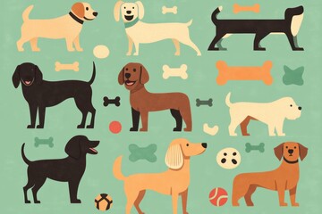 Playful pups in a colorful illustration.