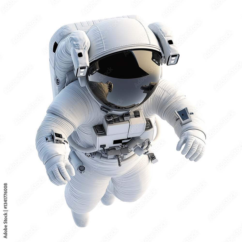 Poster spaceman floating in space transparent image. astronaut wearing white spacesuit in weightlessness is