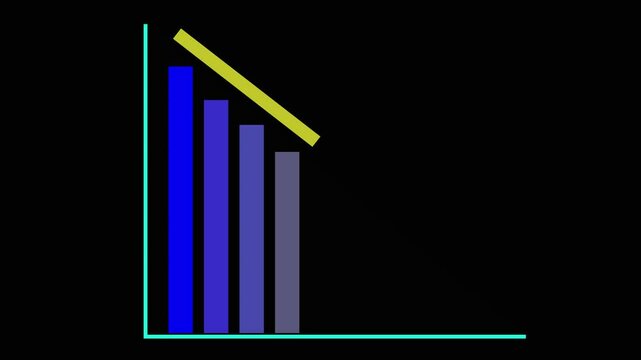 Animation of down business graph icon. business or finance loss concept icon ,Animated downward statistical curve with a loss sign. Business graph chart with down trend arrow multicolor animation.