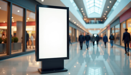 Empty illuminated advertising billboard in urban setting