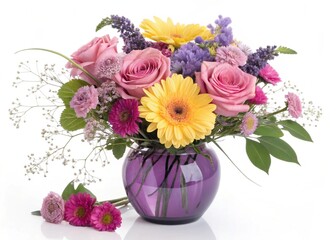 Obraz premium Vibrant Floral Bouquet in a Purple Vase.. beautiful