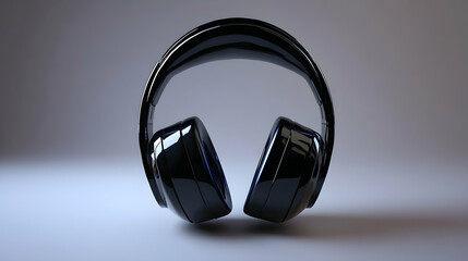 A pair of black over-ear headphones on a white surface.
