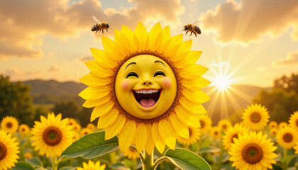 Cheerful sunflower smiling in sunny field, joy and nature's beauty