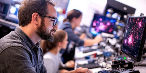 diverse students in astronomy lab 