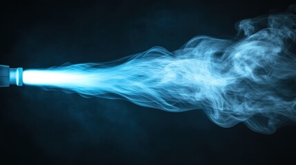 Fototapeta premium Blue Laser Beam Emitting Vapor Effect Against Dark Background