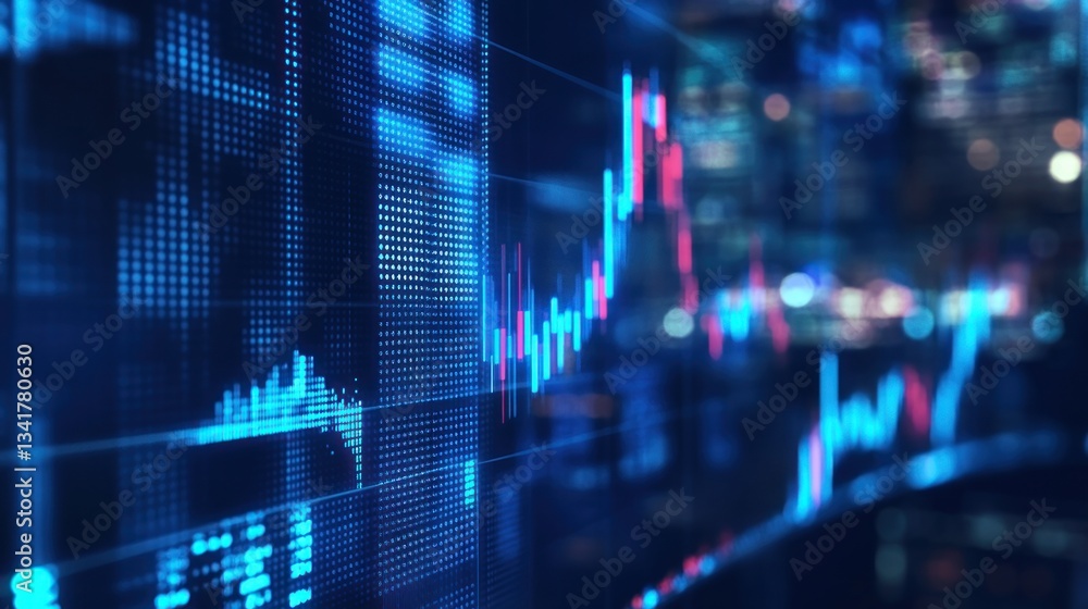 Poster abstract representation of stock market data with fluctuating graphs and digital elements