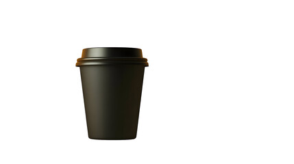 A black paper cup with a black lid on a white background.

