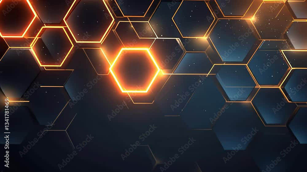 Poster abstract hexagonal grid with glowing lines
