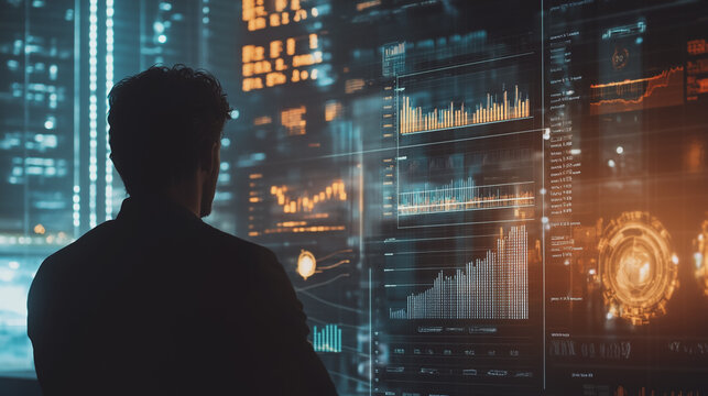 Professional business man working on a project together in the office Using economic growth charts and network connections to accompany the data. in Innovation analyzing future trends