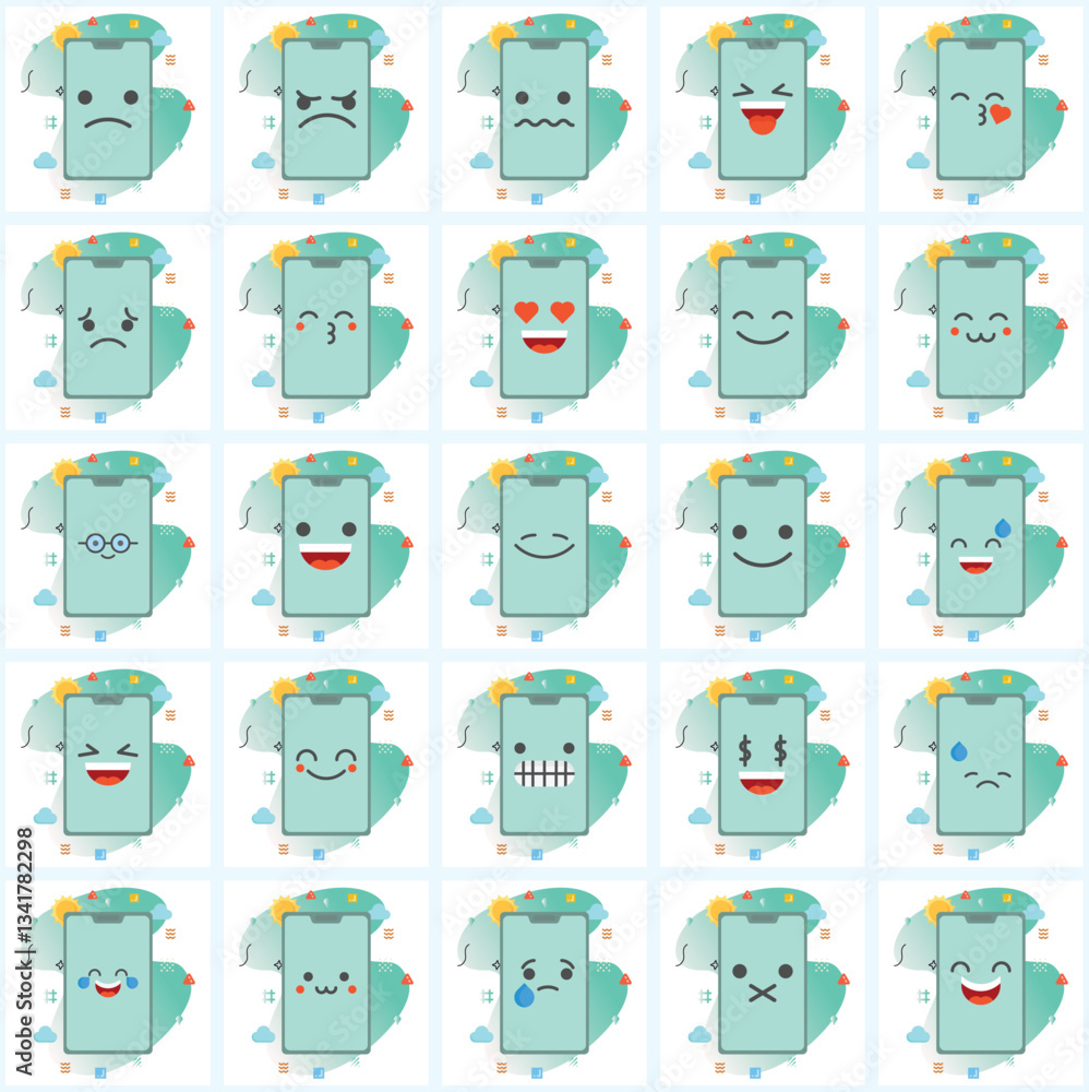 Poster a collection of smartphone icons displaying a range of human expressions