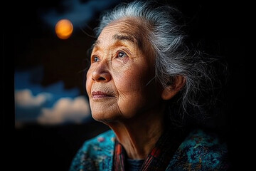 Fototapeta premium Reflective Senior Woman with Deep Expression 