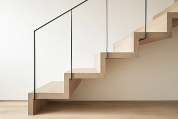 Modern wooden staircase, minimalist interior, home design