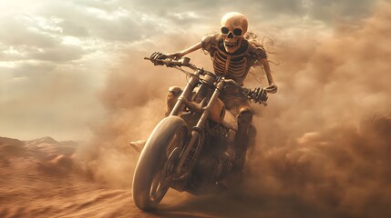 Naklejka premium Skeleton Rider: A Desert Ghost on Two Wheels