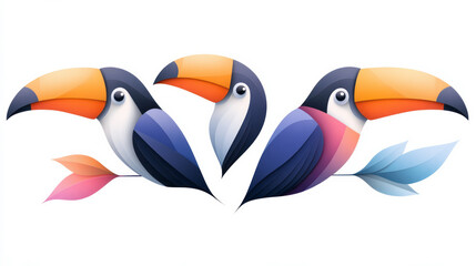 Naklejka premium Family of toucans in pastel tones, gentle geometric shapes emphasizing harmony and joy,