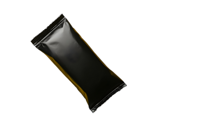 A black snack bar wrapper with a sleek, angled design, featuring a gold lining for premium food packaging.
