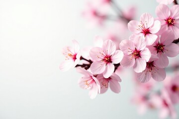Naklejka premium Delicate cherry blossom branches isolated on white background, floral, tree branches