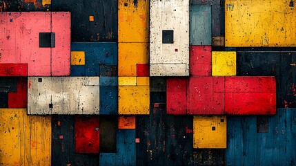 Colorful Abstract Composition of Geometric Shapes and Textures on a Grunge Background for Art and Design