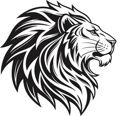 Fototapeta premium Majestic Lion Head Vector Illustration - Bold Black and White Tribal Art Design