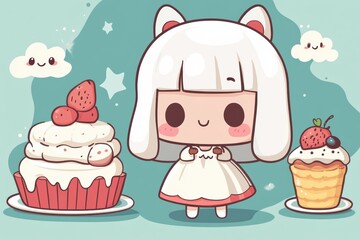Adorable anime girl with sweet treats
