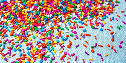 Obraz premium Vibrant confetti sprinkles, textured surface, festive backdrop, colorful texture, granulated